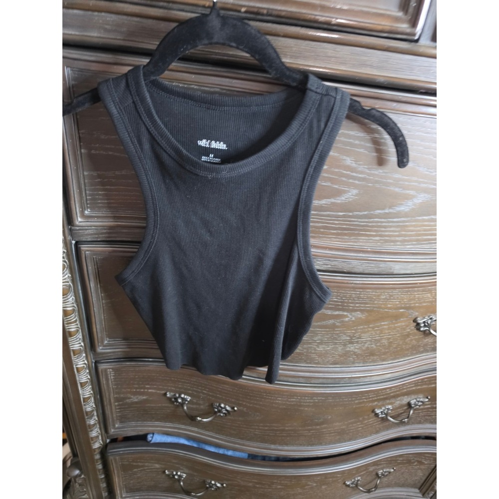 Wild Fable Black Ribbed High Neck Racerback Crop Tank Top Medium 5GWM21